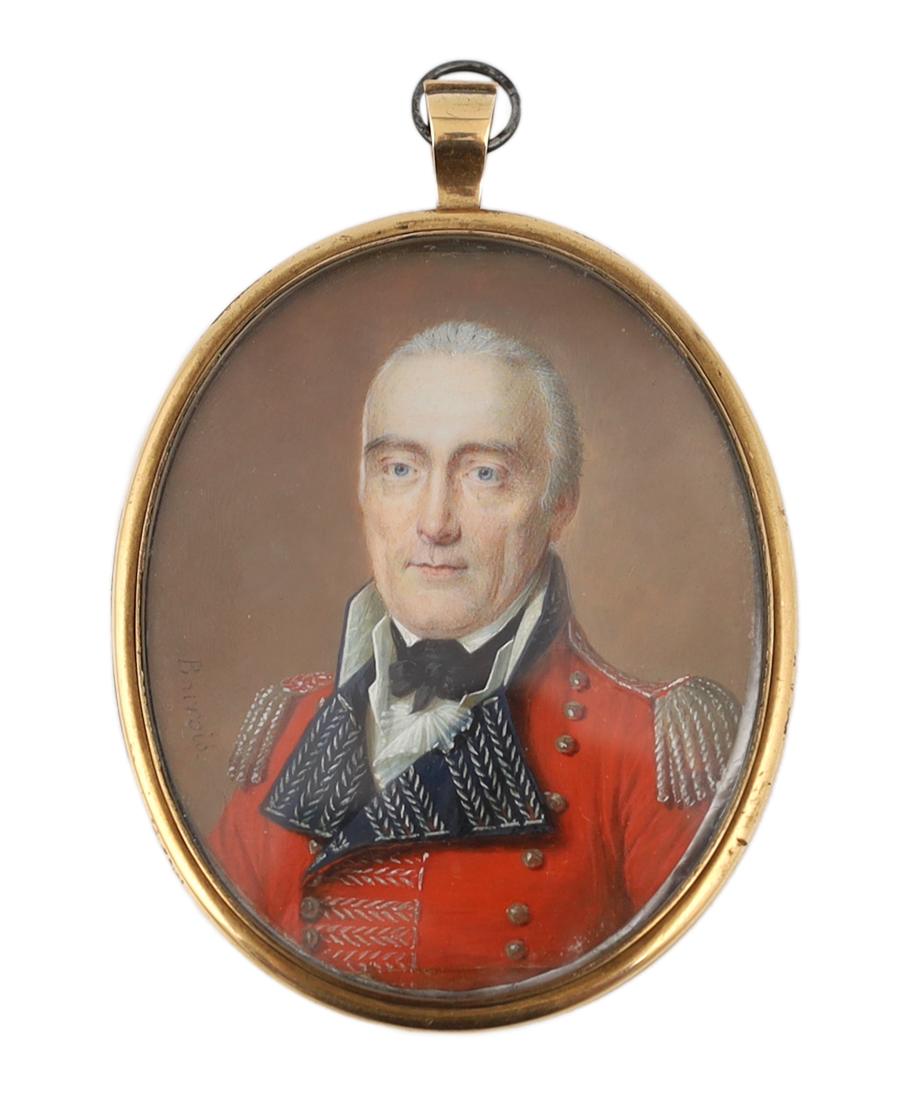 J. Barrow Jnr (fl.1815-1825), Portrait miniature of an army officer, watercolour on ivory, 7.3 x 5.8cm. CITES Submission reference TUP8PBTX